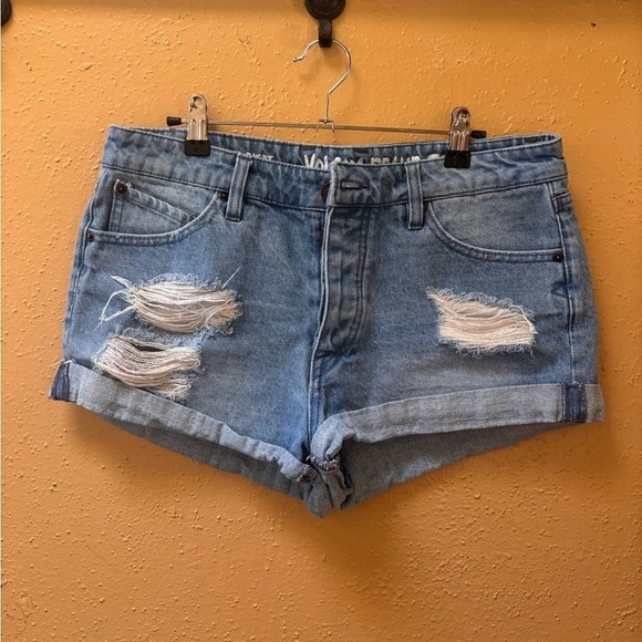 Volcom Pants - Volcom Stoned Rolled Distressed Denim Shorts Light Wash Blue Size 9 29 Waist